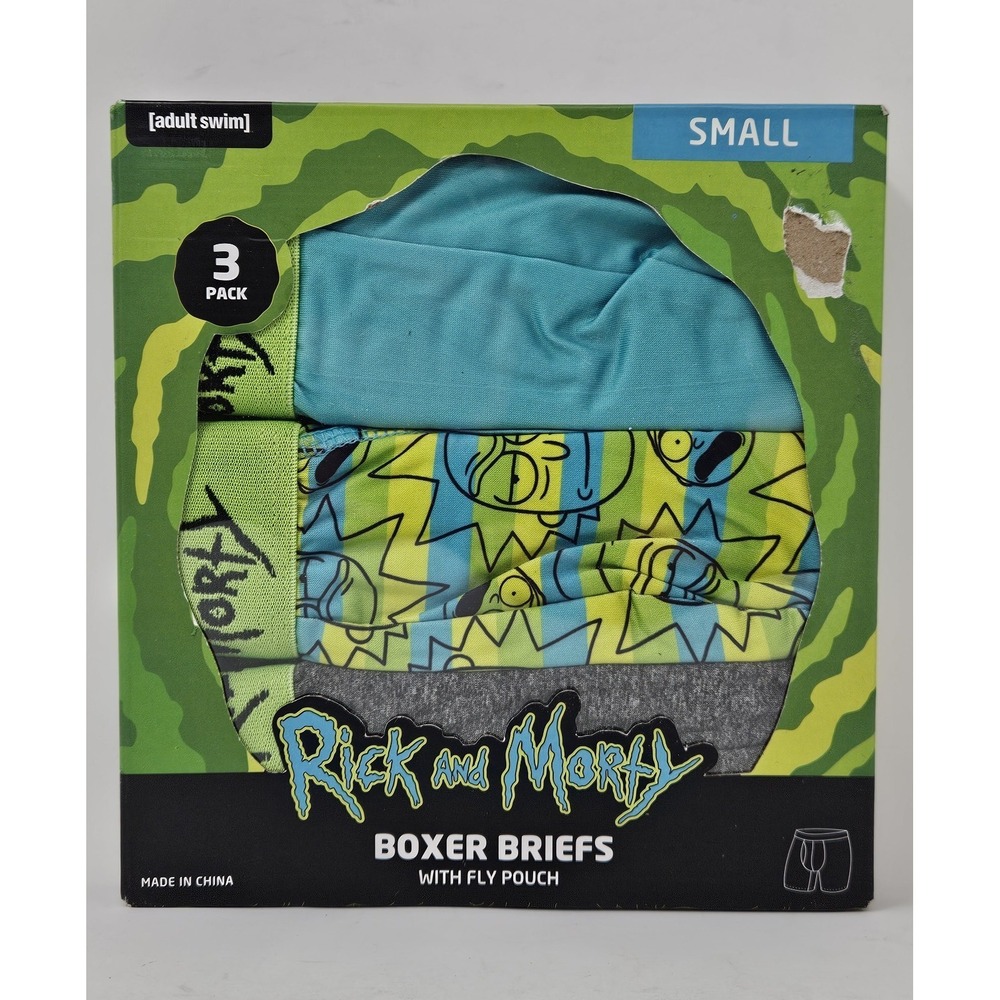 Rick and Morty Men's Boxer Briefs 3-Pack Green/Gray/Turquoise Size Small NEW